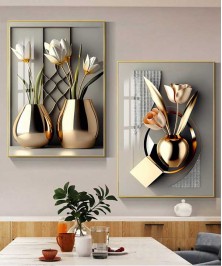Gold Frame 60*90 Cm Crystall Porsalein Painting Gold Vase Decoration